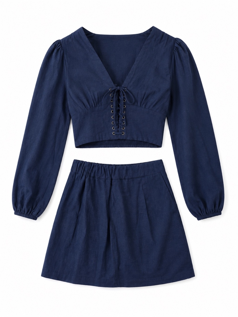 Navy Lace-Up Two Piece Set